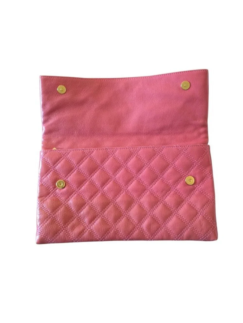 Marc Jacobs Eugenie Pink Quilted Leather Foldover Envelope Clutch Bag